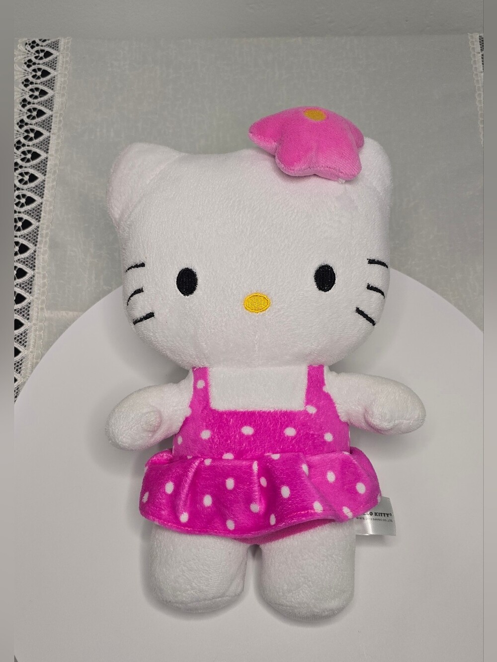 Hello Kitty Pink White Polka Dot Dress Bow Fiesta Sanrio Plush Stuffed Toy